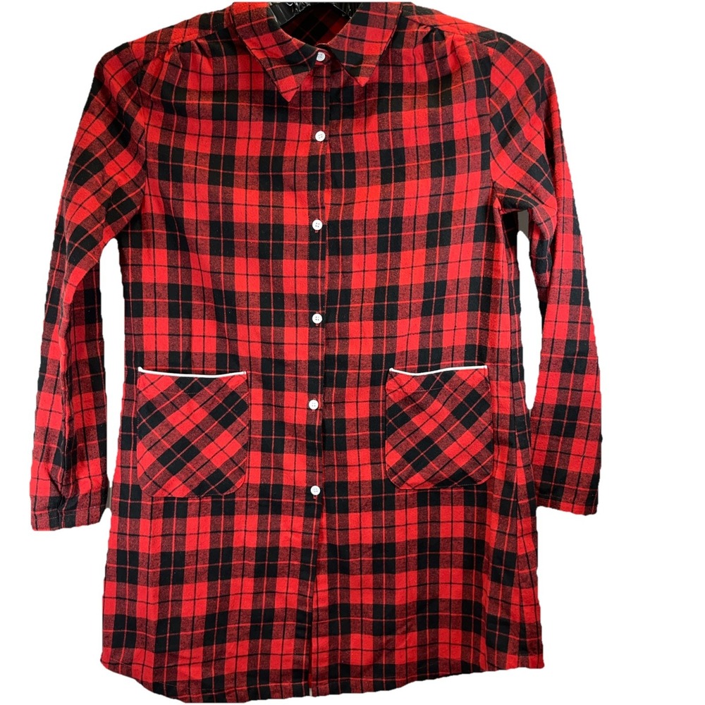Ekouaer Flannel Plaid Nightgown Short Red Checked‎ Size M
